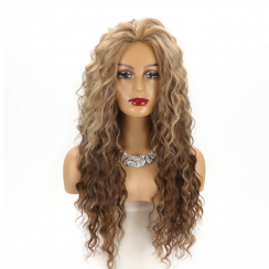 Brown Party High Temperature Wire Side Points Long Curly Hair Wigs