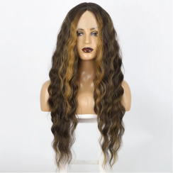 8 Packs Lace Middle Part Long Curly Hair Chemical Fiber Headgear Silk Highlighting Wig