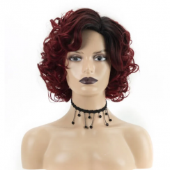 Fashion Red Party High Temperature Wire Side Points Short Curly Hair Wigs