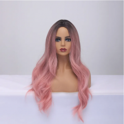 Pink Big Wave Gradient Color Wigs Wig Headgear