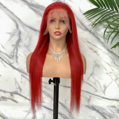 Human Hair Red Color Straight Lace Wigs