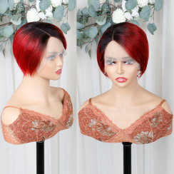 Human Hair Pixie Cut Red Wigs