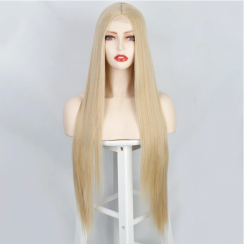 2 Packs Long Straight Hair Mixed With Golden Headgear Small Lace Chemical Fiber Wigs