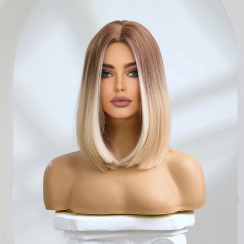 3 Packs Gradual Platinum Mixed Color Shoulder Length Short Straight Chemical Fiber Headgear Wig