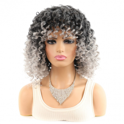 6 Packs Curly Synthetic Black Gradient Granny Gray Deep Curl Wig